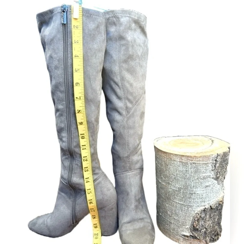Franco Sarto Gray Faux Suede Flavia Over the Knee Boots w/ Chunky 3” Heel 7 1/2M